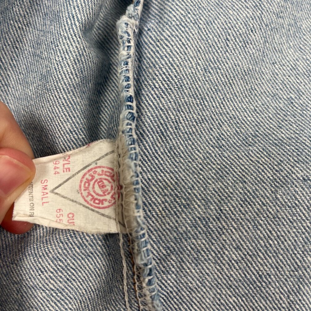 JOUJOU Blazer Womens S Blue Denim Floral Vintage 80s Oversized Boxy Long Jacket - Picture 8 of 13